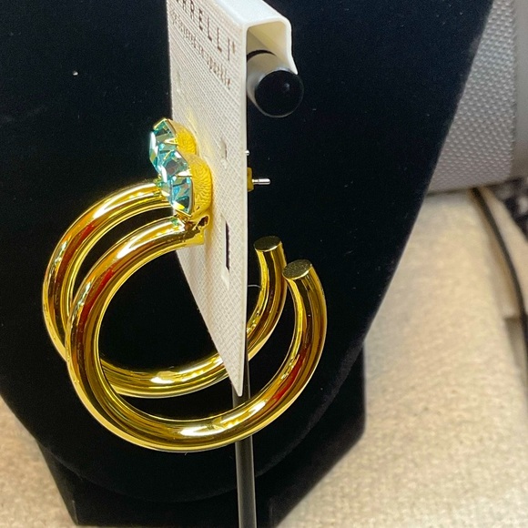 Sorrelli Gold Hoop Earrings with Aqua Crystals - Picture 2 of 2